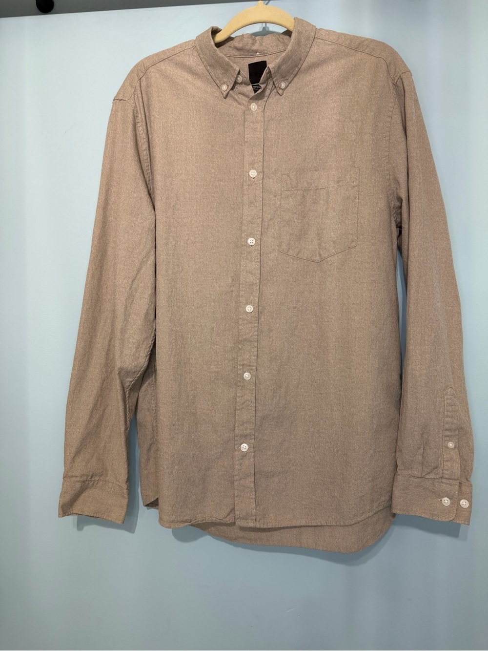 H&M Men’s Large Regular Fit 100% Cotton Button Down Shirt Taupe Long Sleeve